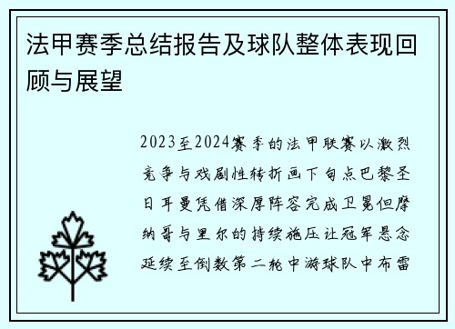 法甲赛季总结报告及球队整体表现回顾与展望