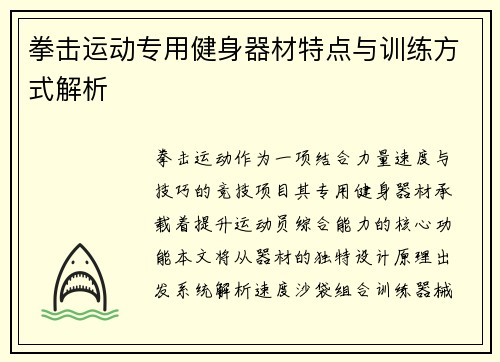 拳击运动专用健身器材特点与训练方式解析